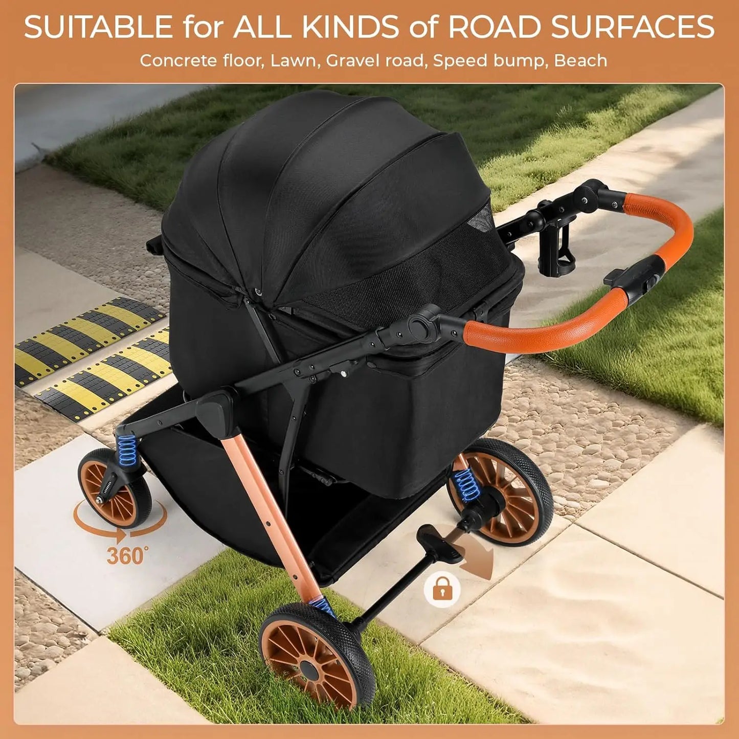 Foldable Medium Pet Stroller With Shock Absorbers