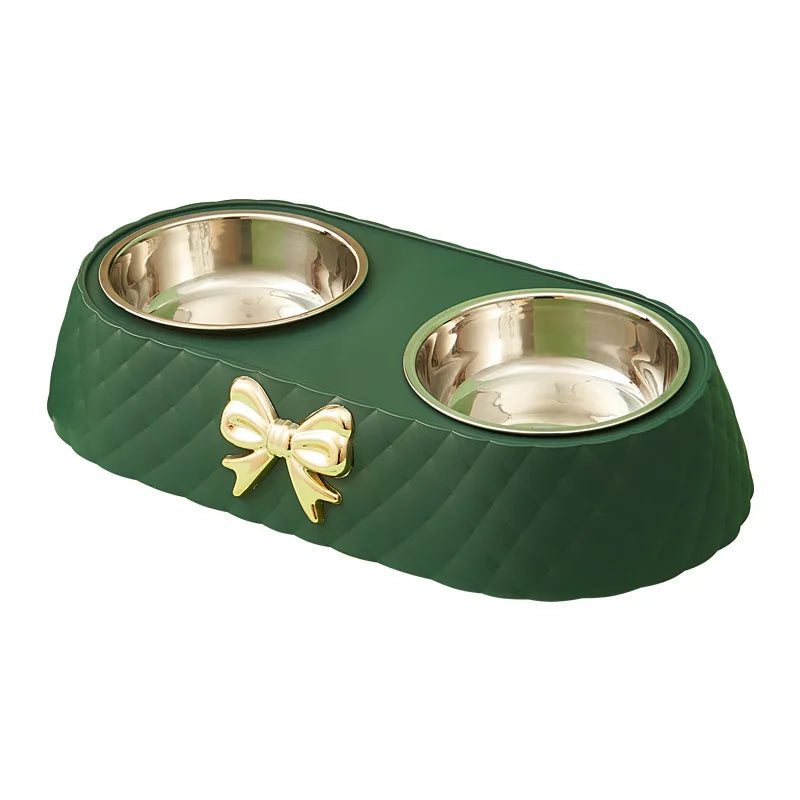 Durable Dual Pet Feeding Bowls With Stainless Steel Bowls