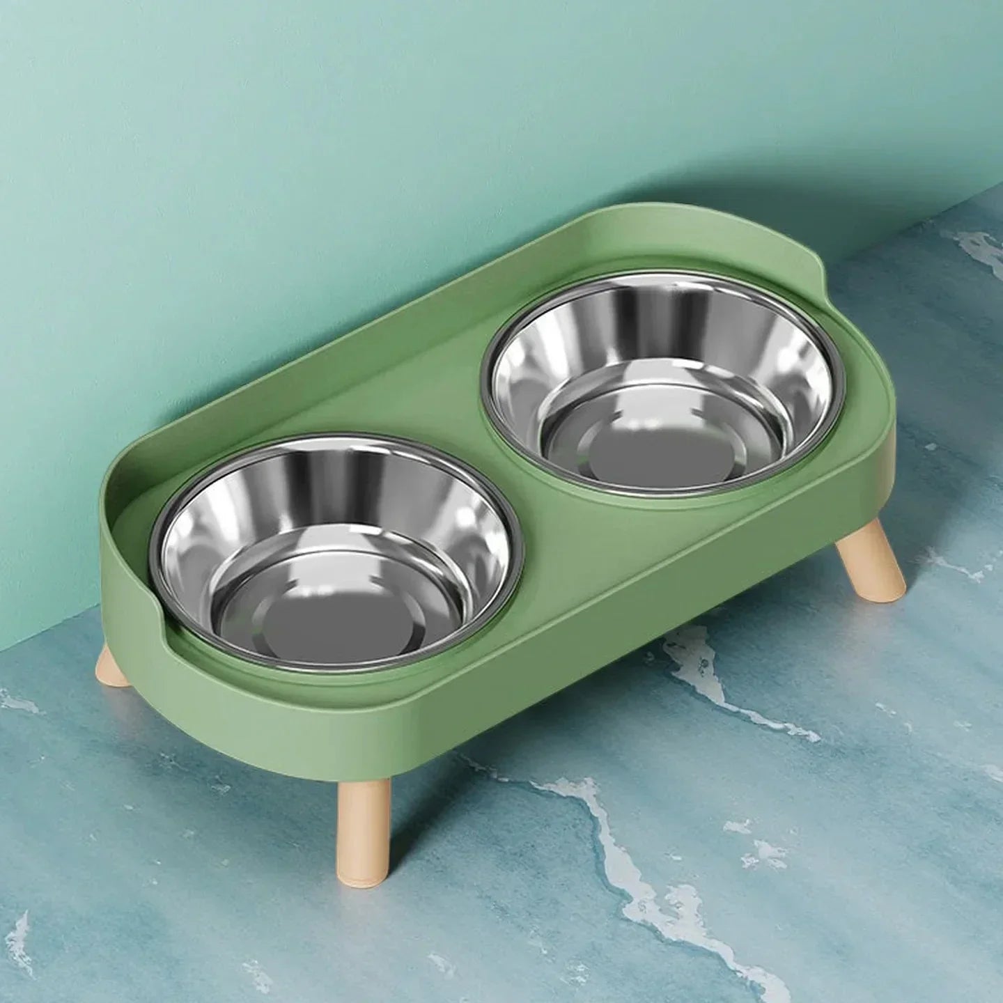 Colorful Elevated Pet Feeder With Neck Support And Dual Bowls