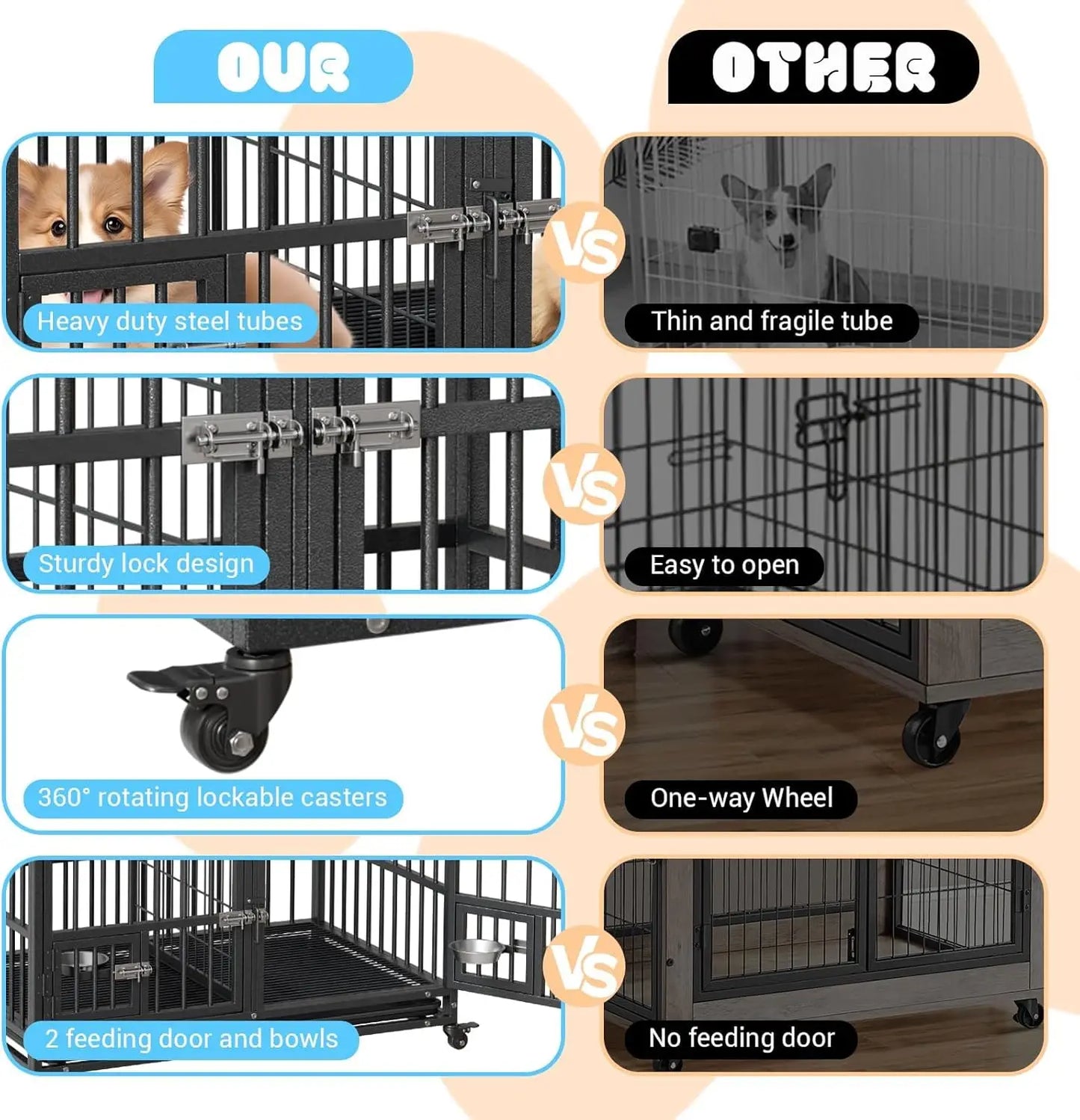 HiMISS Heavy Duty Metal Dog Crate With Divider And Wheels