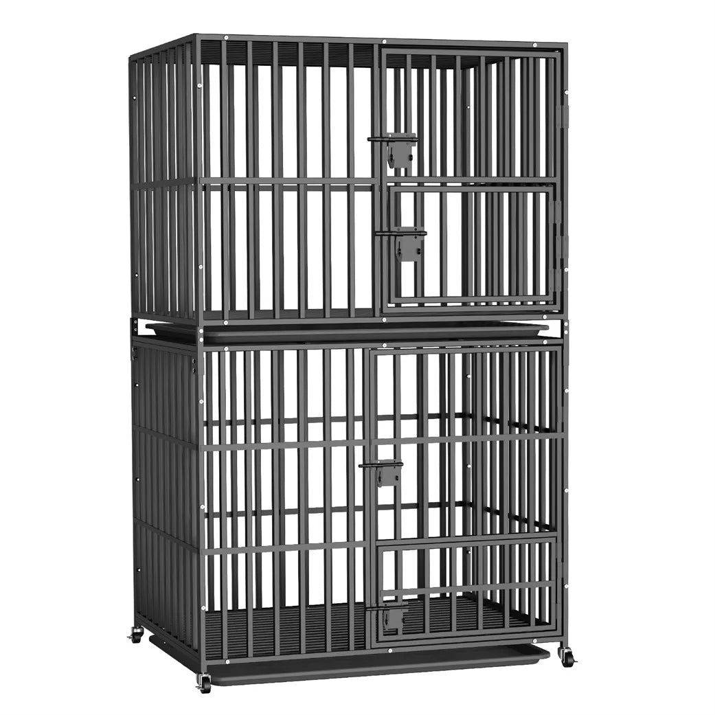 BORWART Oversized Stackable Dog Crate With Removable Tray Lockable Wheels