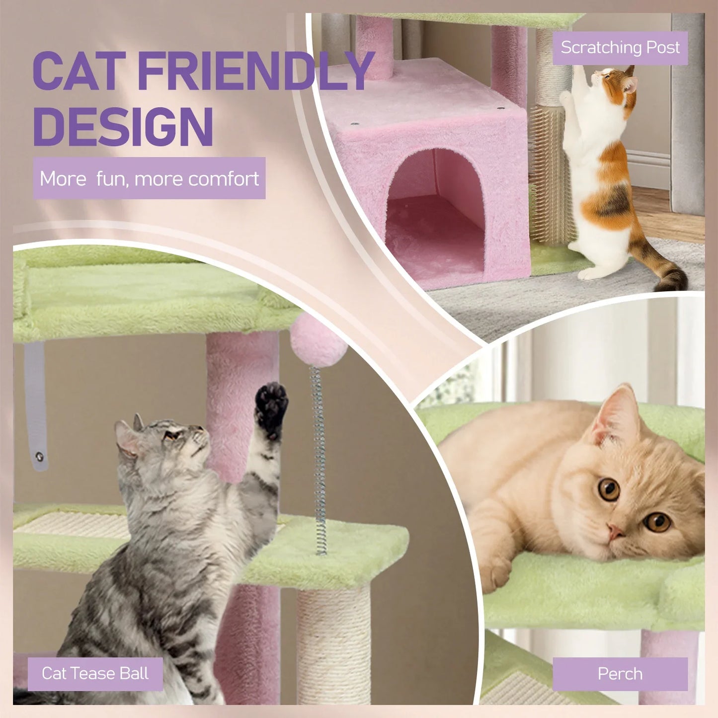 Four Level Cat Tower With Scratching Post And Cozy Bed