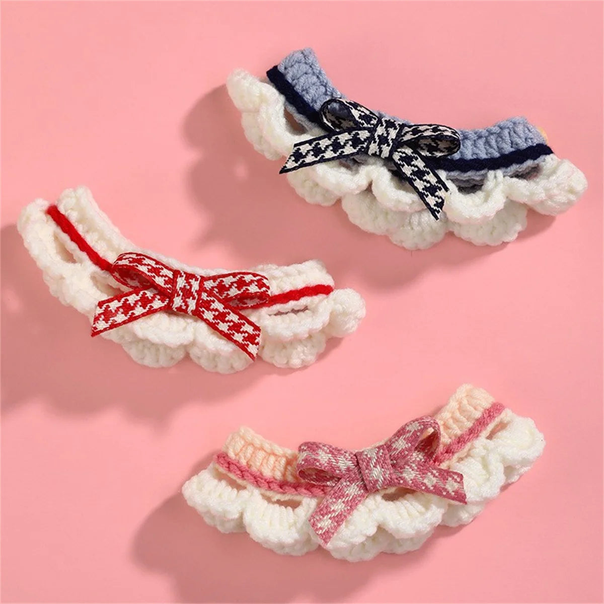 Cute Bow Knot Hand Knitted Pet Collar For Dogs Cats