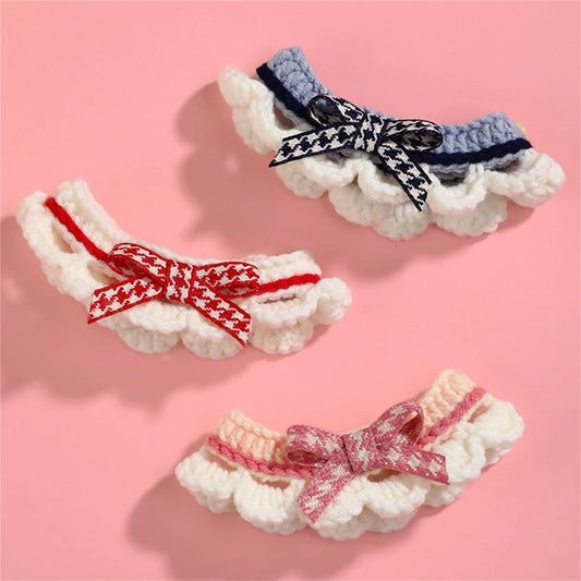 Cute Bow Knot Hand Knitted Pet Collar For Dogs Cats
