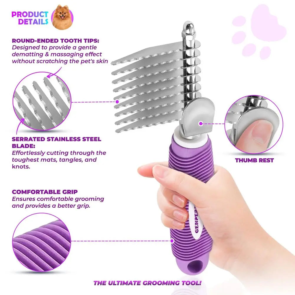 Dematting Undercoat Rake For Dogs And Cats Stainless Steel Blades