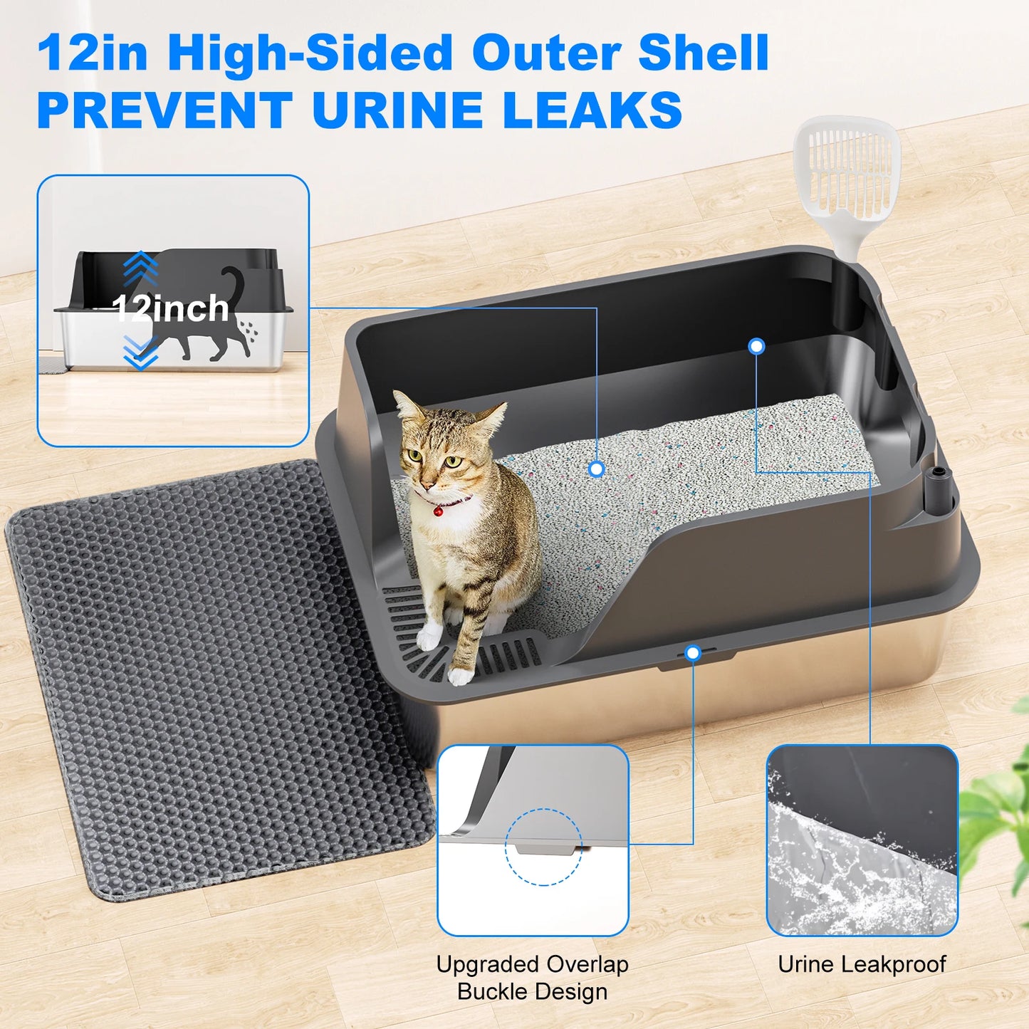 Stainless Steel Cat Litter Box With Lid Leak Proof