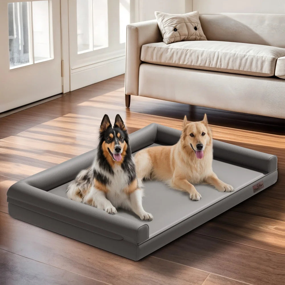Borwart Orthopedic Dog Bed With Removable Cover Microfiber Leather Calming