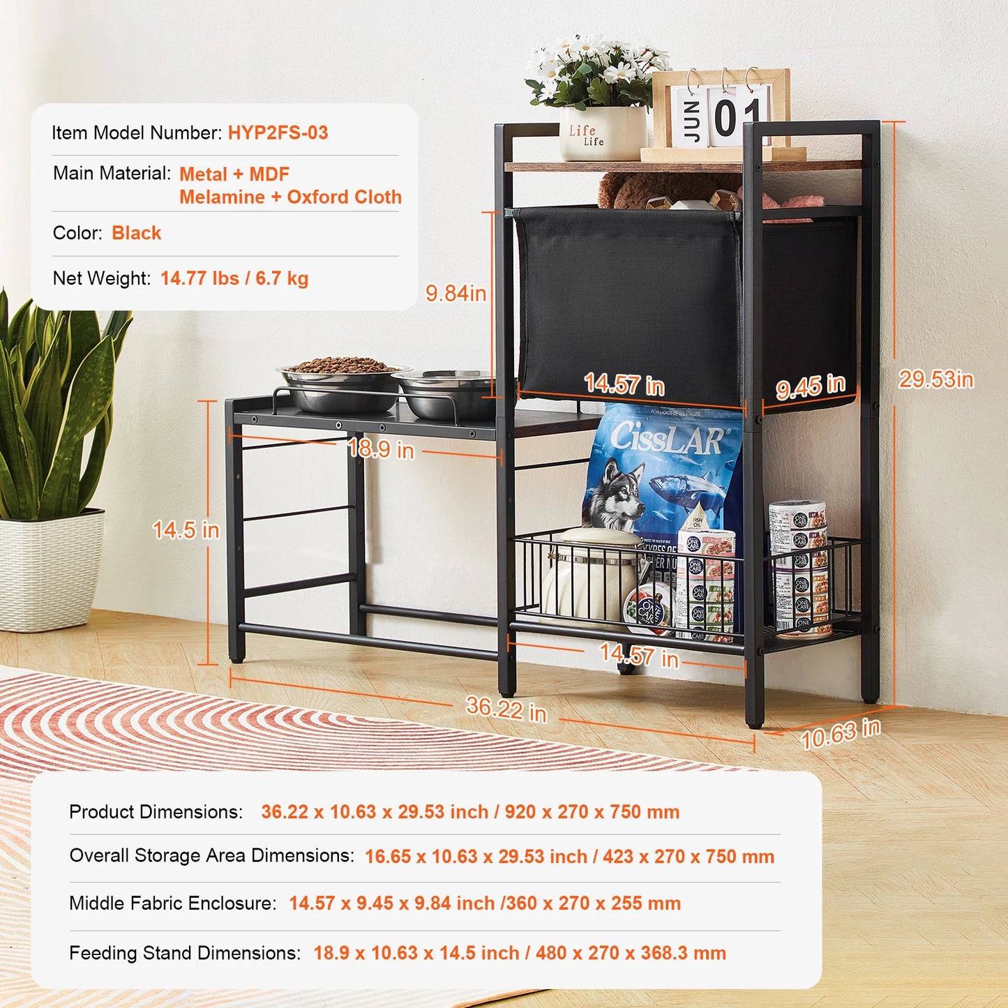 VEVOR Pet Feeding Station With Elevated Dog Bowls And Storage