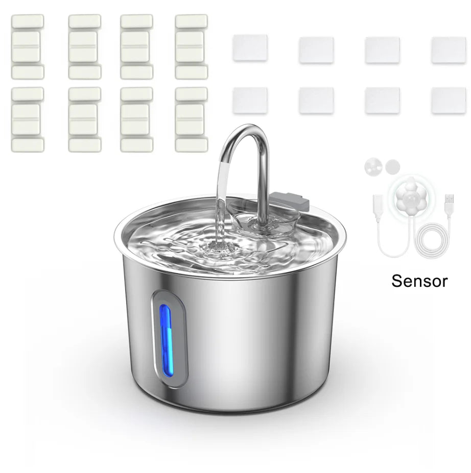 Stainless Steel Cat Water Fountain With Visual Water Level Window