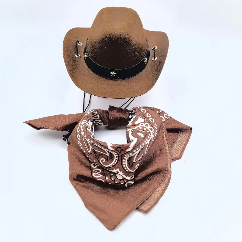 Pet Western Party Outfit Set With Rivet Decor Hat Band