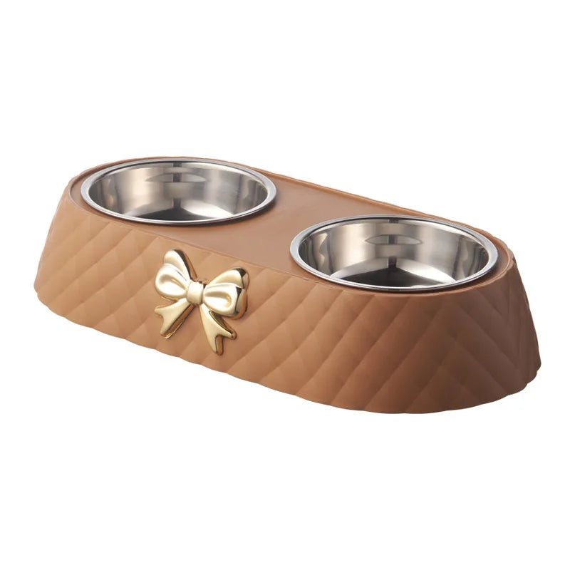 Durable Dual Pet Feeding Bowls With Stainless Steel Bowls