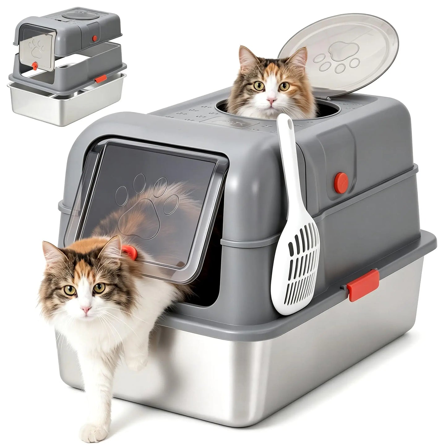 Studyset Enclosed Stainless Steel Litter Box For Multi Cat Home