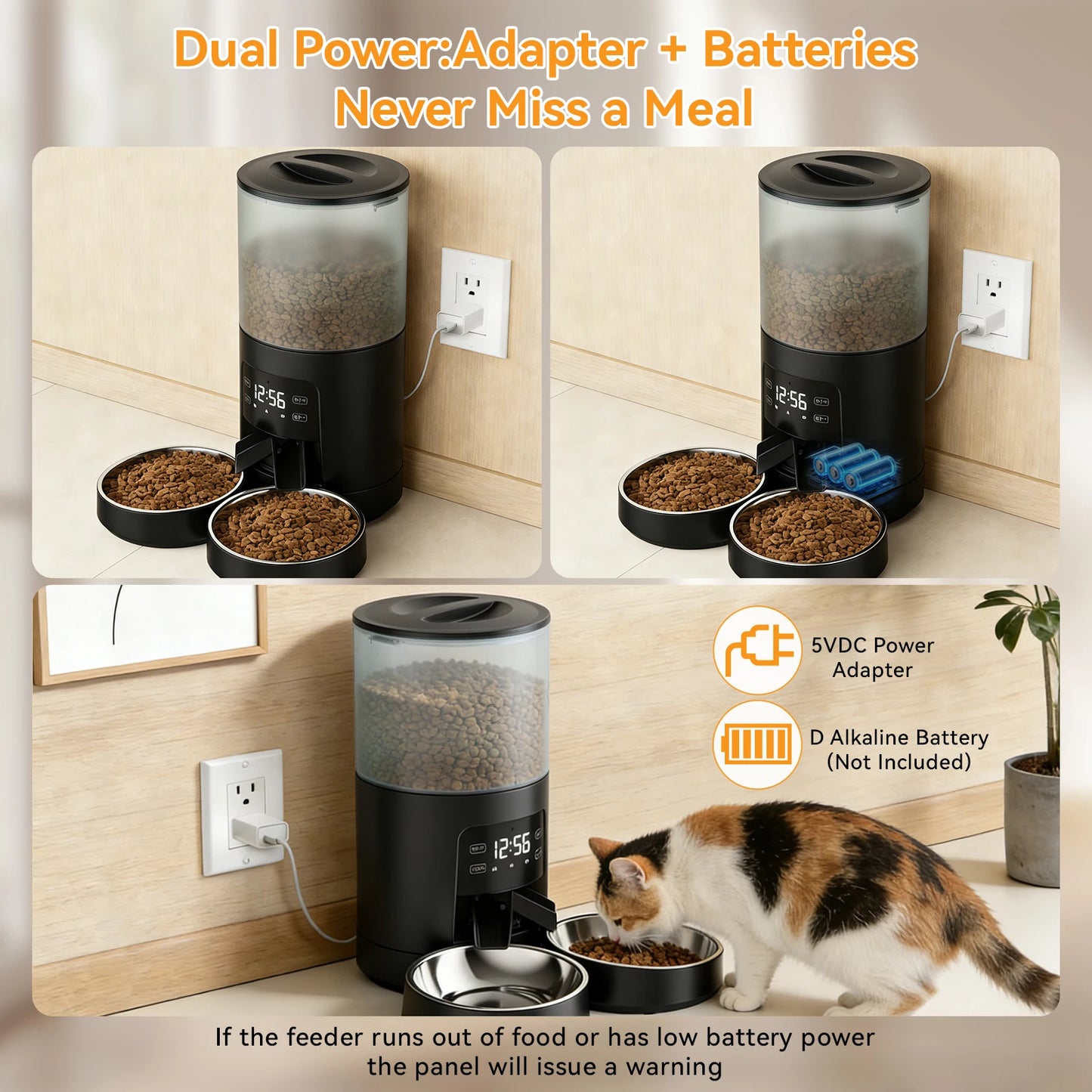 JHK Timed Automatic Cat Feeder With Dual Stainless Bowls