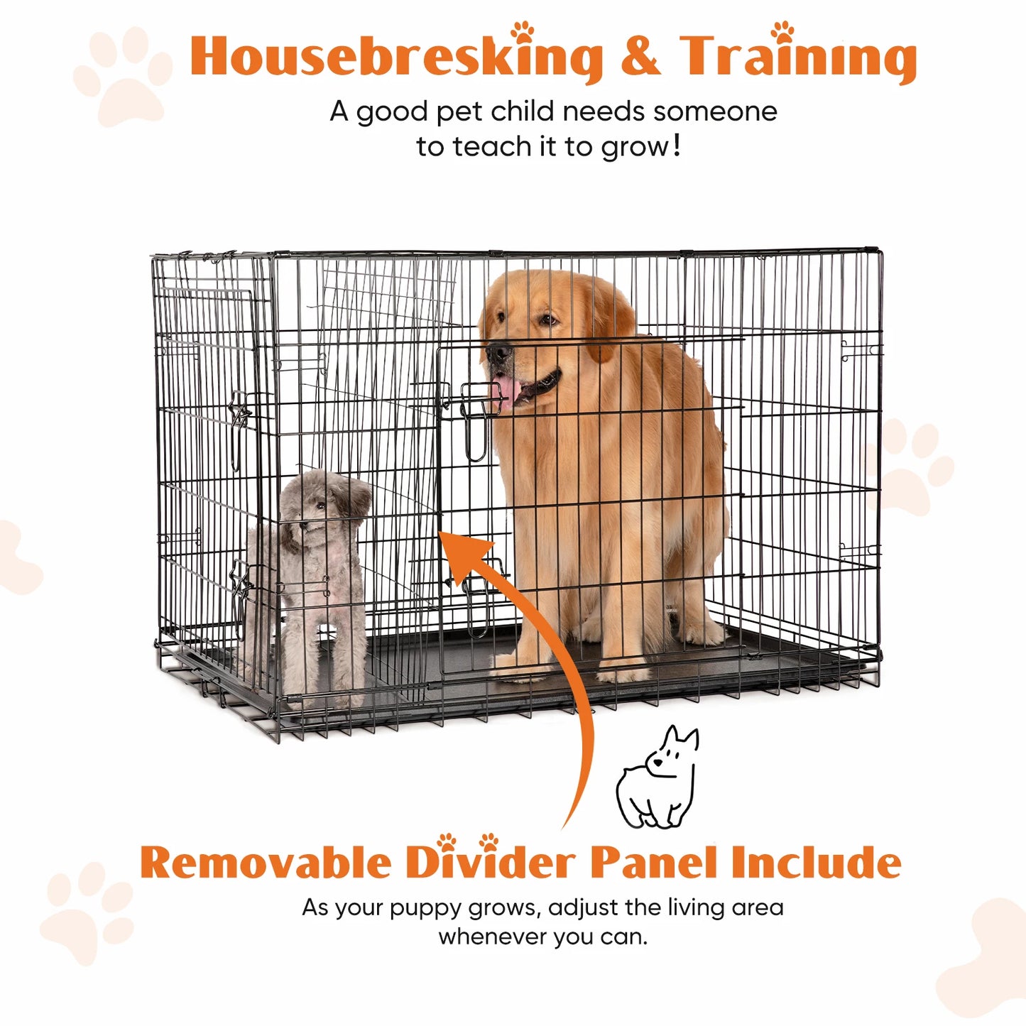 JHK Double Door Folding Metal Wire Dog Kennel With Tray