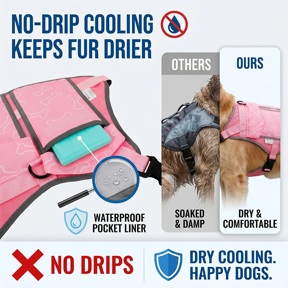 Dog Cooling Vest With Replaceable Cooling Packs For Outdoors