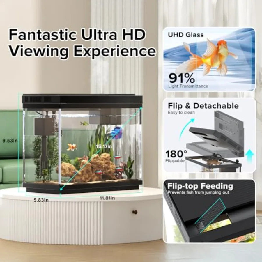 2.4 Gallon Fish Aquarium Starter Kit With Humidifier Temperature Display