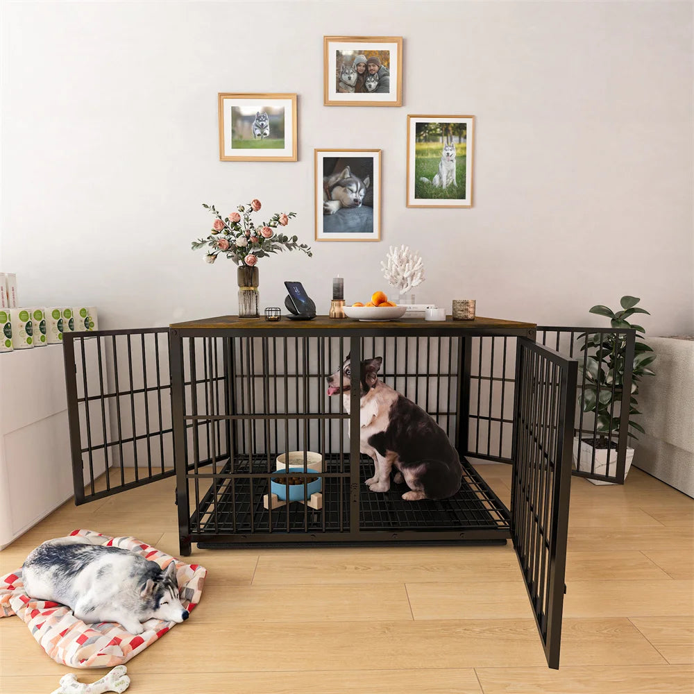 BORWART Heavy Duty Wooden Metal Dog Crate End Table Cabinet