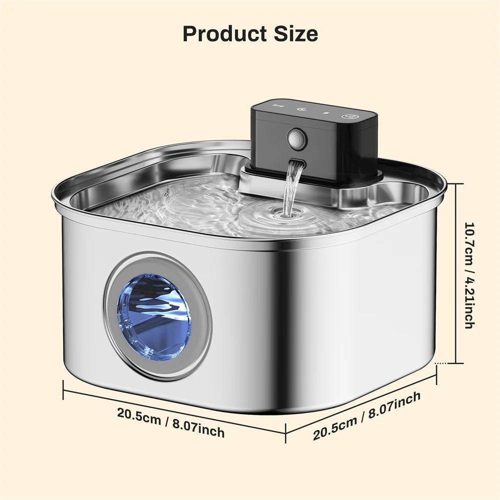Wireless Stainless Steel Pet Water Fountain With Motion Sensor