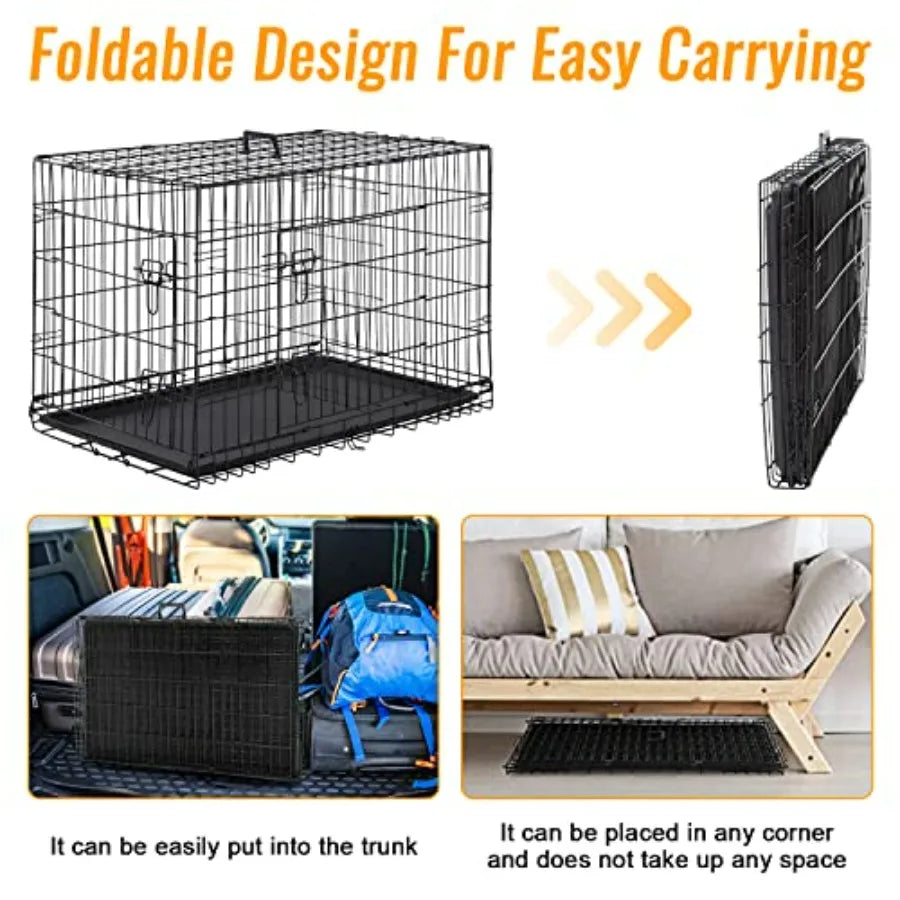 Medium Dog Folding Metal Wire Crate With Double Doors Divider