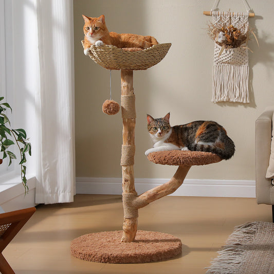PAWZ Road Wood Cat Tree With Wicker Basket Bed Sisal