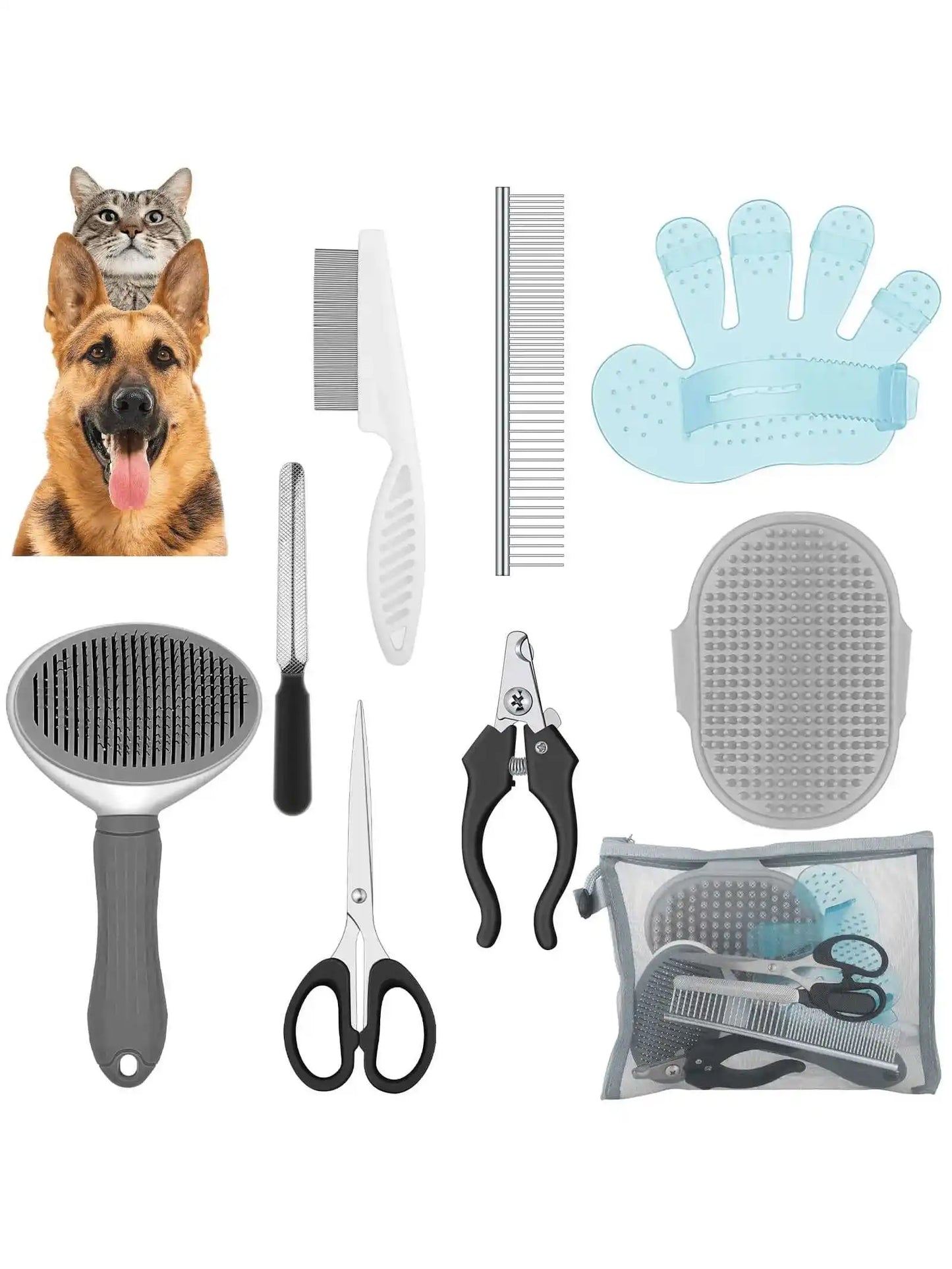 Professional Dog Grooming Kit Slicker Brush Dematting Rake And Clips