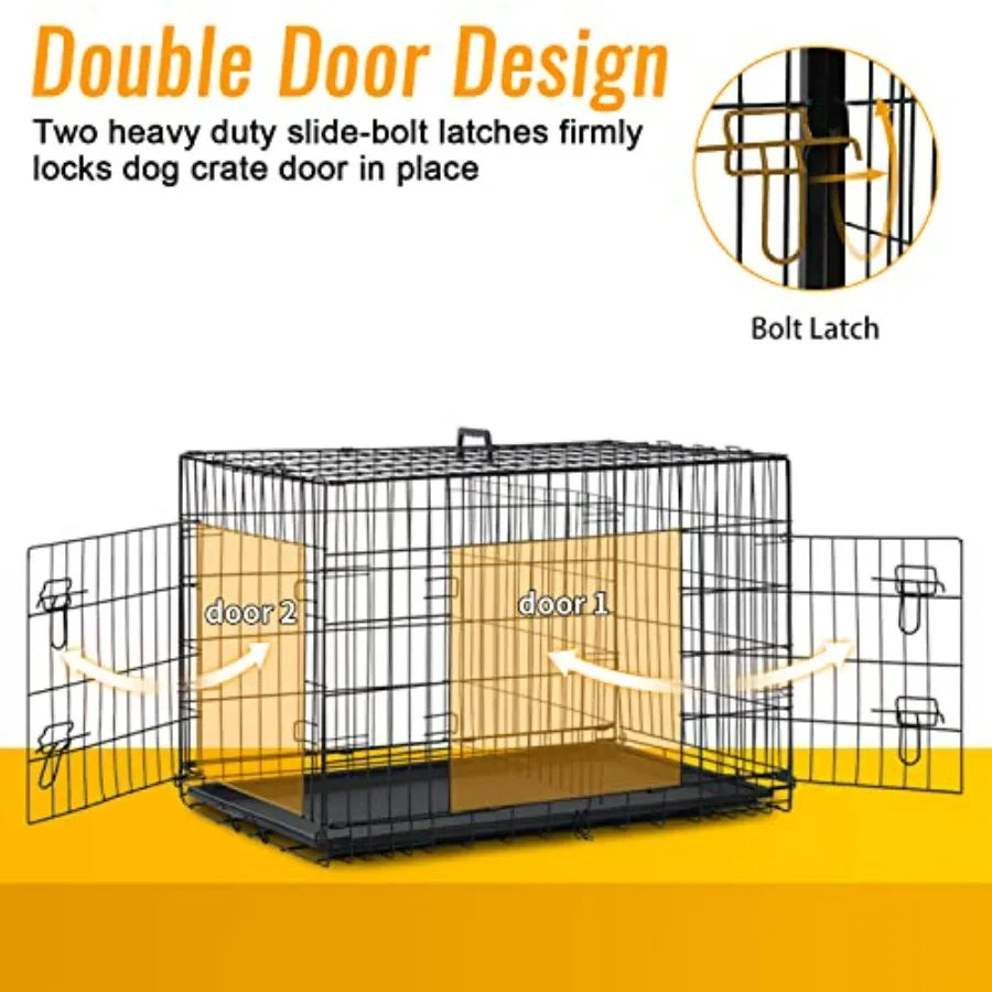 Medium Dog Folding Metal Wire Crate With Double Doors Divider
