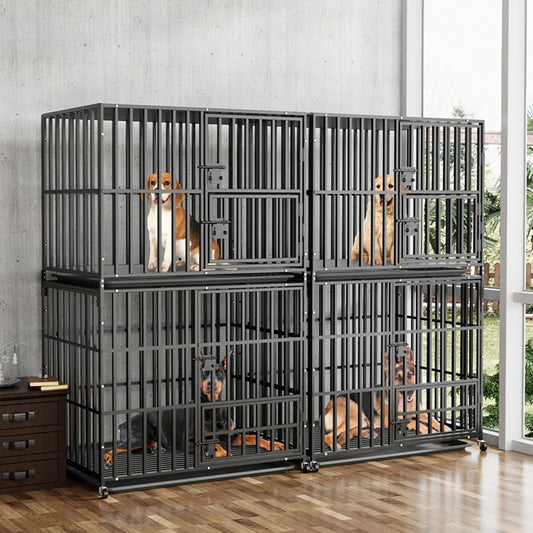 BORWART Oversized Stackable Dog Crate With Removable Tray Lockable Wheels