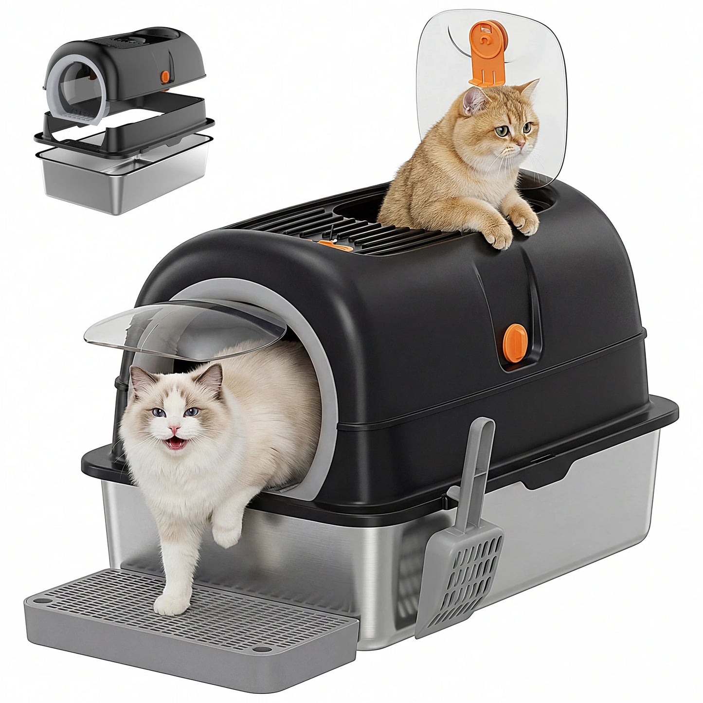 JHK Stainless Steel Enclosed Cat Litter Box for Big Cats