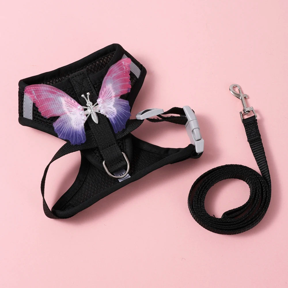 Breathable Cat Harness Set Butterfly Design With Leash