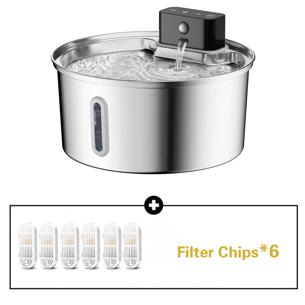 Wireless Stainless Steel Pet Water Fountain With Motion Sensor