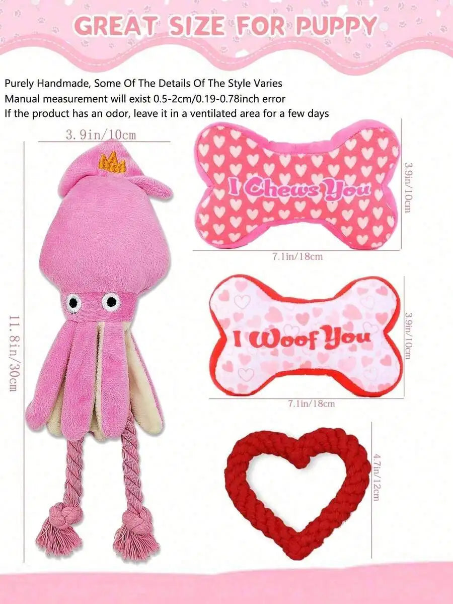 Octopus Squeaky Dog Chew Toy With Rope Interactive Plush