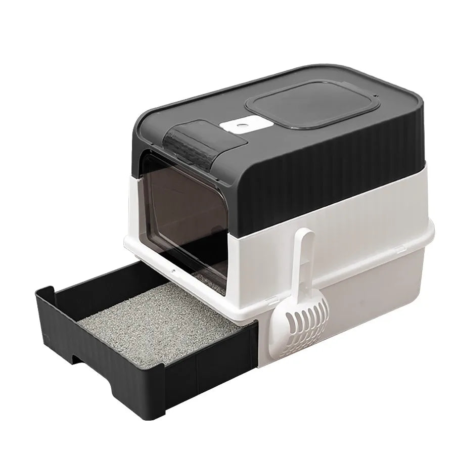 Enclosed Cat Litter Box Removable Front Entry And Top Exit