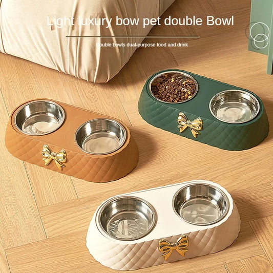 Durable Dual Pet Feeding Bowls With Stainless Steel Bowls