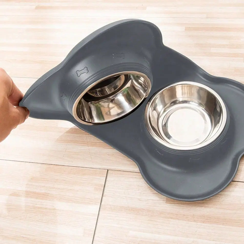 Stainless Steel Double Bowl Pet Feeder With Tray Anti Spill