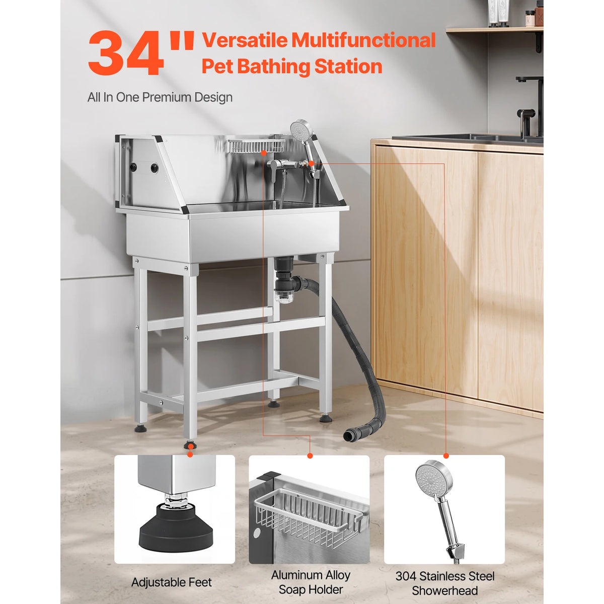 Vevor Stainless Steel Dog Washing Station with Sprayer and Rack