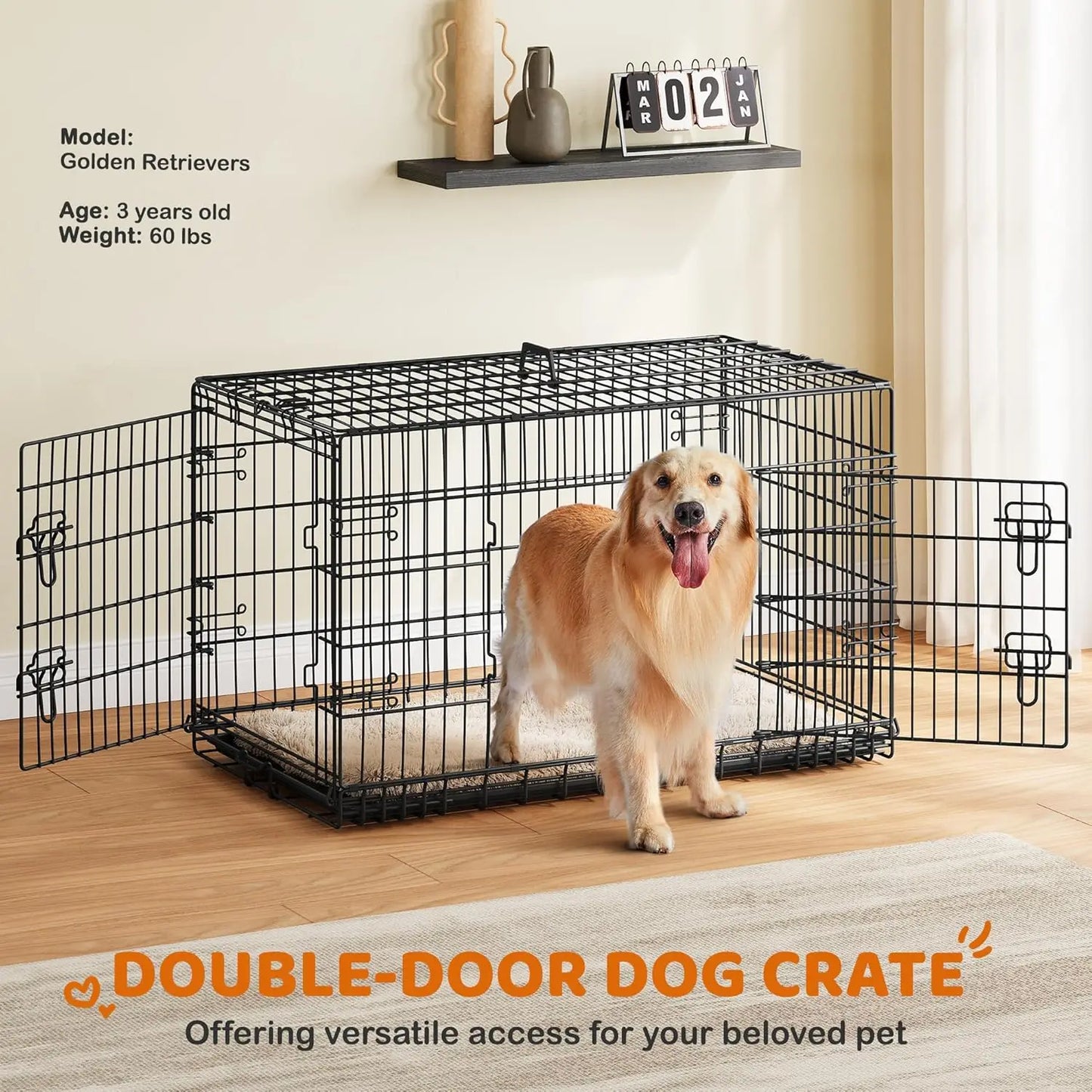 Dog Crate With Divider Collapsible Metal Kennel With Removable Tray