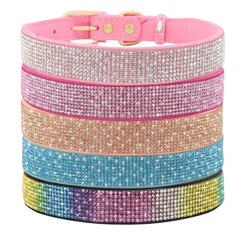 Bling Rhinestone Leather Dog Cat Collar