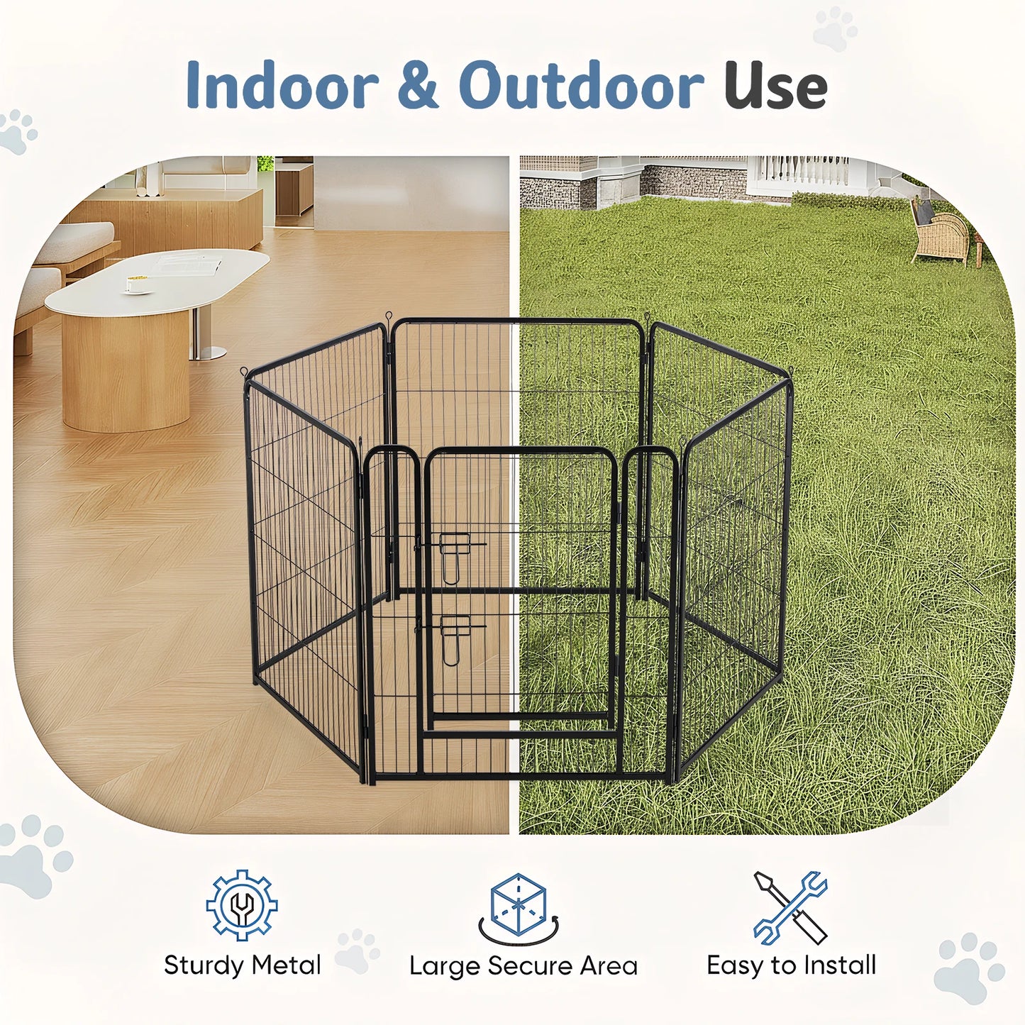 JHK Durable Metal Dog Playpen Foldable Outdoor Pet Exercise Fence
