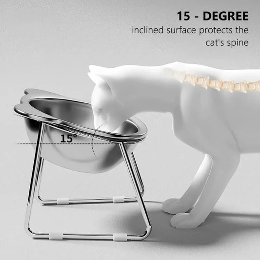 304 Stainless Steel Raised Cat Bowl With 15 Degree Tilt Shatterproof