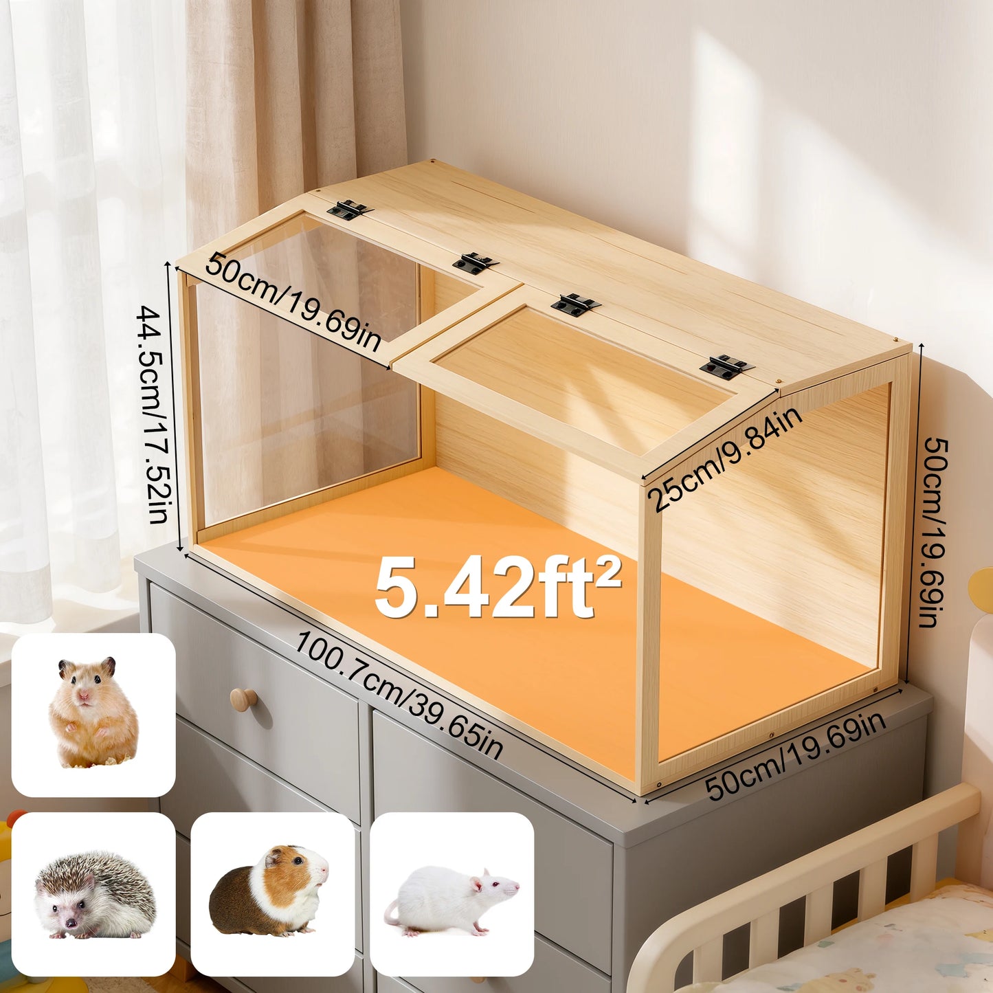 Wooden Hamster Cage With Built In LED Light Habitat