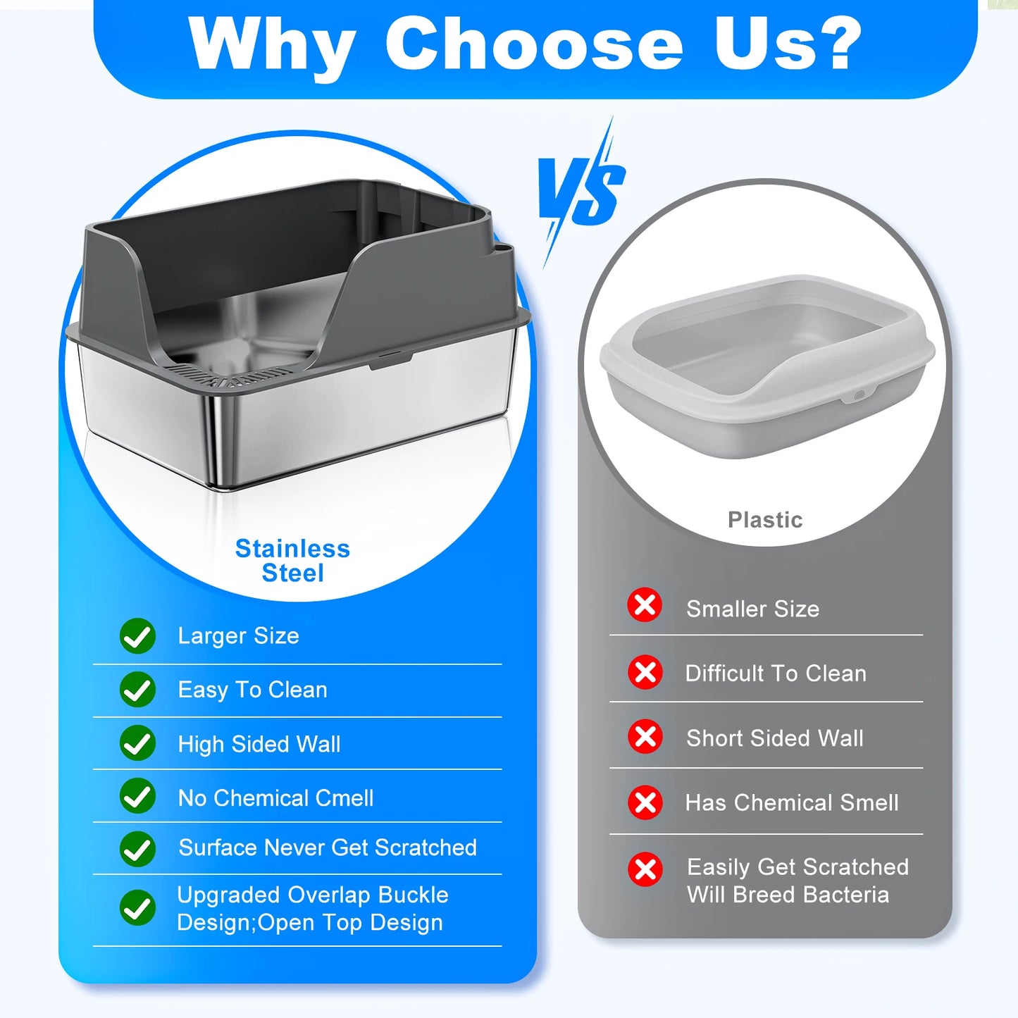 Stainless Steel Cat Litter Box With Lid Leak Proof