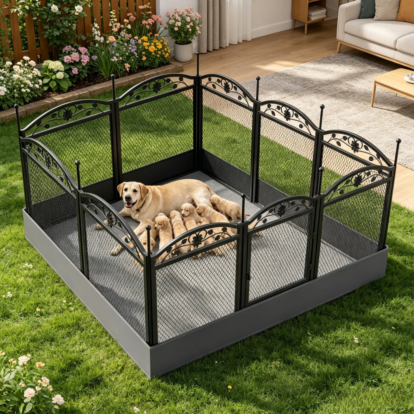 BINGOPAW Foldable Metal Dog Playpen With Gate And Fence