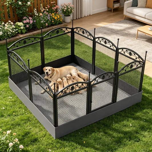 BINGOPAW Foldable Metal Dog Playpen With Gate And Fence