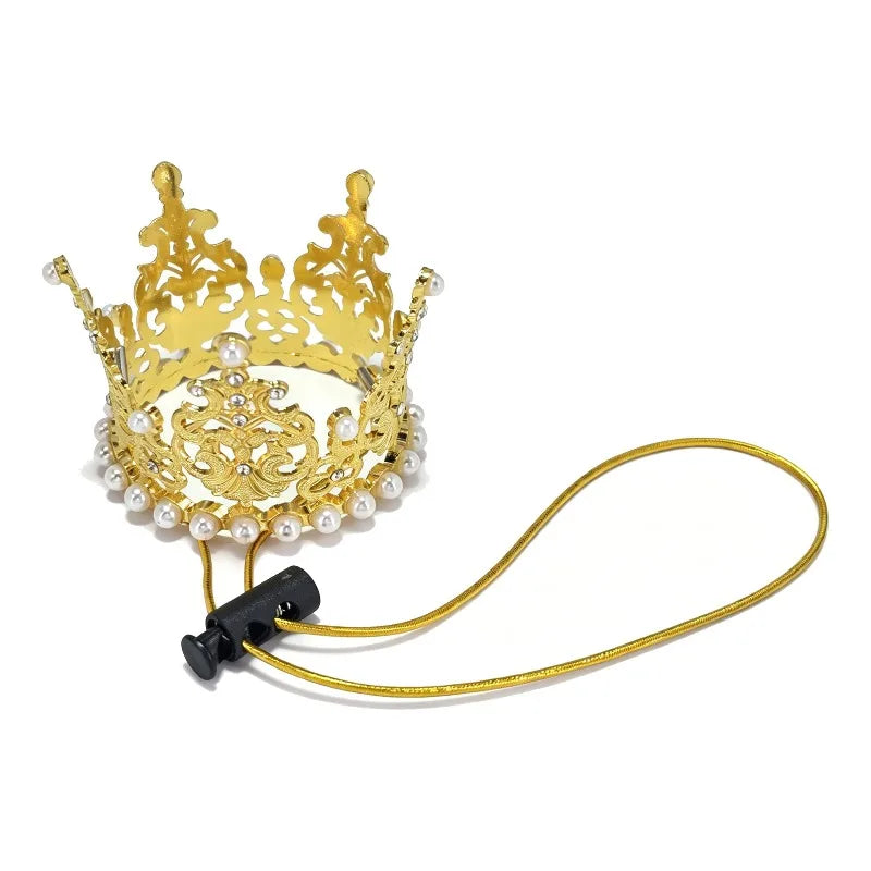 Dog Cat Crown Headband Adjustable Strap Gold Plated Pet Hat