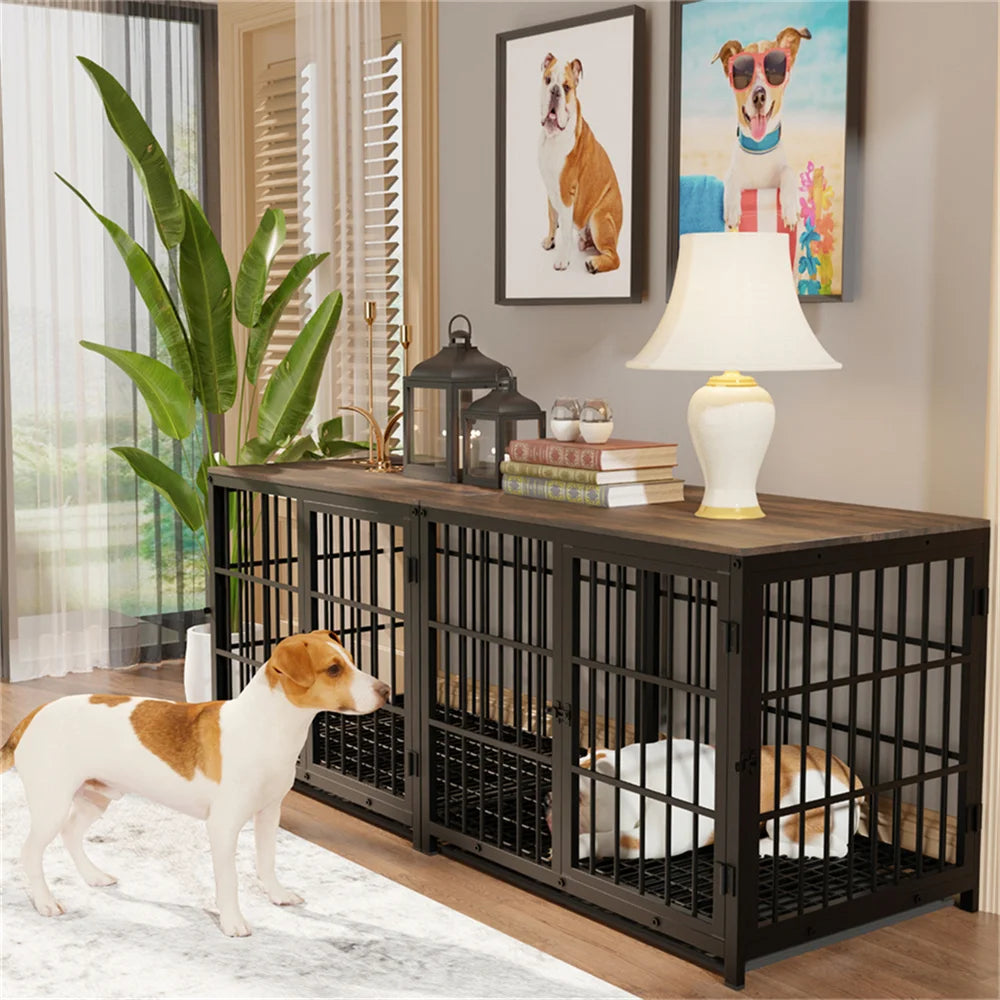 BORWART Wooden Dog Crate End Table Kennel With 3 Doors