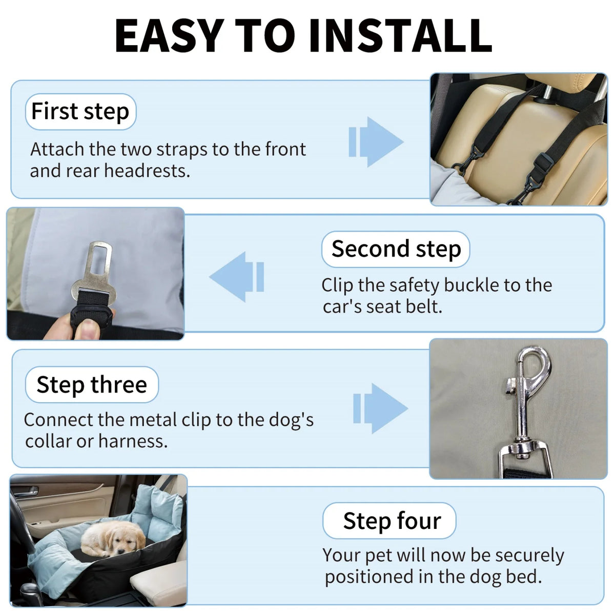 BINGOPAW Dog Car Seat Washable Booster With Safety Belt