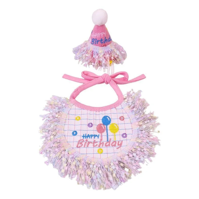 Puppy Birthday Hat Bandana Set With Felt Cone Top Tassels