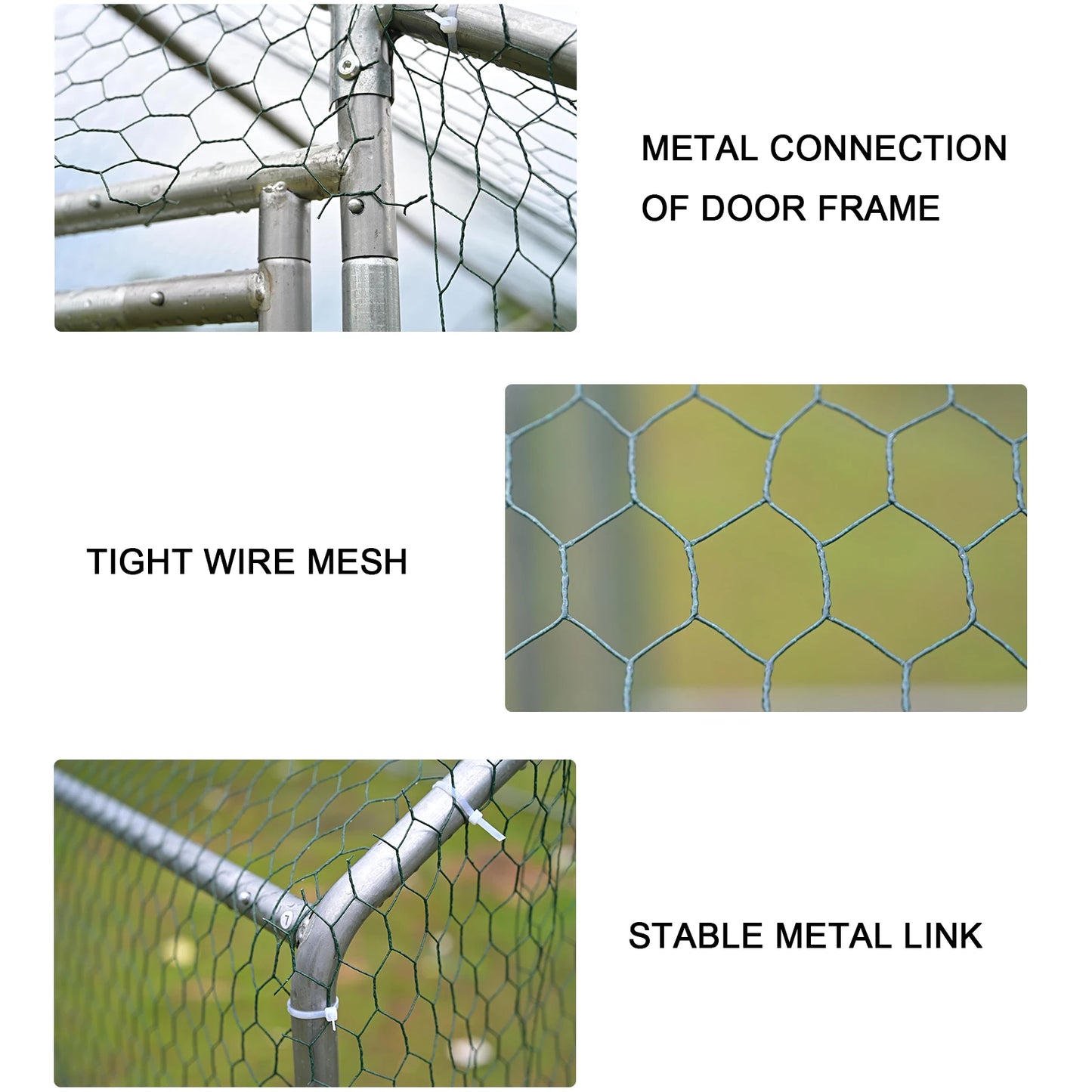 Teousev Walk In Metal Chicken Coop With Roof And Hex Mesh