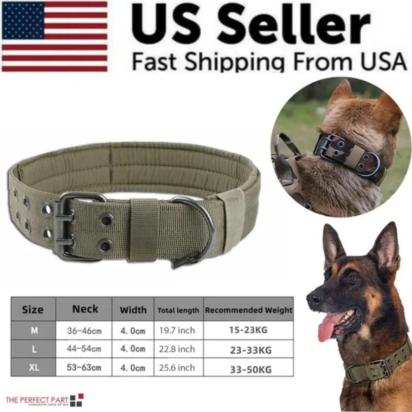 Tactical Heavy Duty Nylon Dog Collar With Metal Buckle