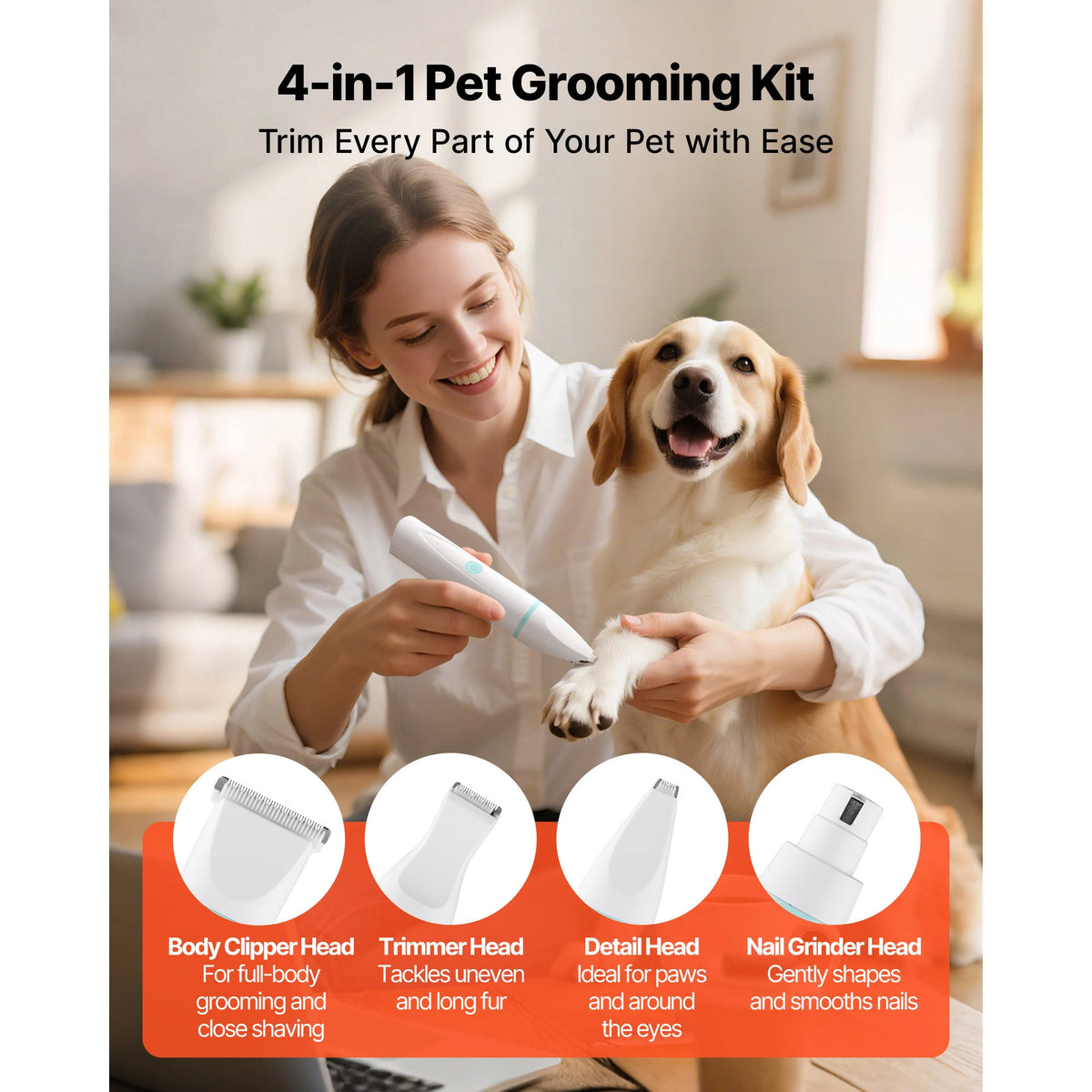 Rechargeable Dog Clippers With Detachable Blades For Grooming